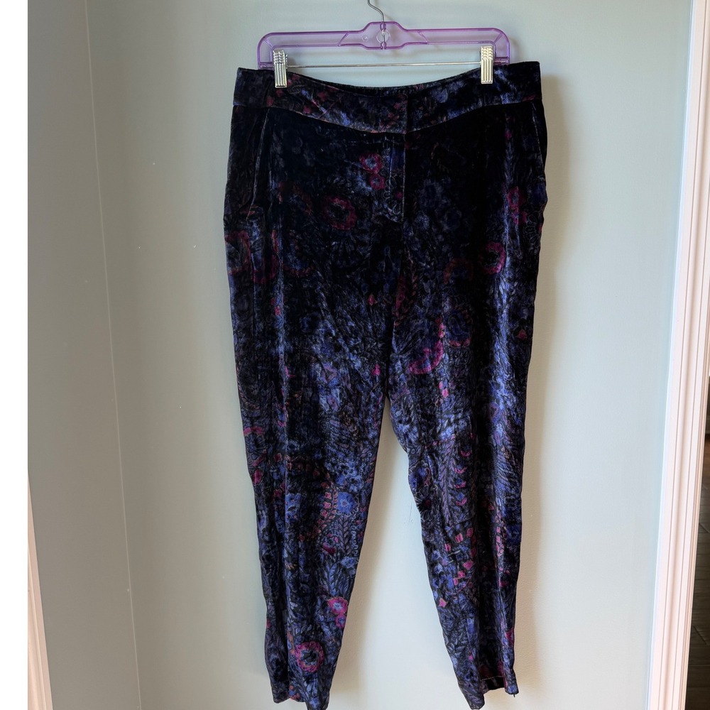 New LOFT Pants Purple Floral Paisley Velvet Zippered Leg Whimsigoth Size 10 NWT